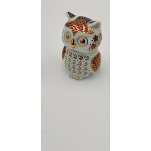 Owl Figurine Vintage White Porcelain Gold Cobalt Blue White Rust Japan